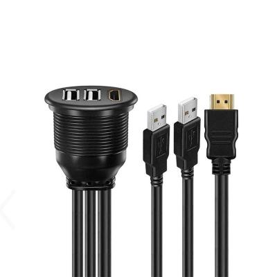 3 ports USB 2.0 mâle à USB 2.0 femelle câble d'extension imperméable à l'eau avec panneau de montage à vide pour voiture camion bateau ordinateur moto