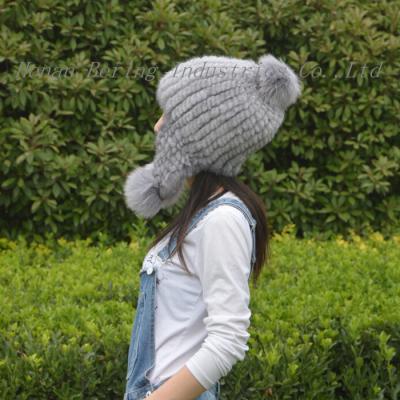 Adult Size Pompom Shearling Fur Hats 100% Wool Material Checked Style