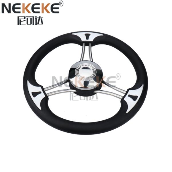 304 Stainless Steel 3 Spoke Marine Steering Wheel With Black PU Grip