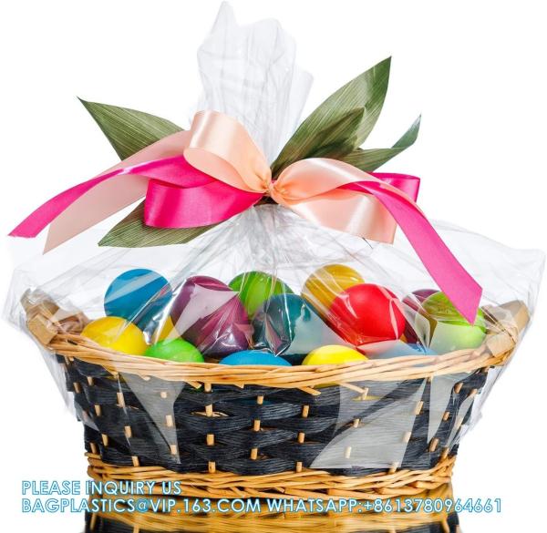 Cellophane Wrap For Gift Baskets, Opp Plastic Gift Bags With Red Bows Ribbon Wrap for Baskets & Gifts