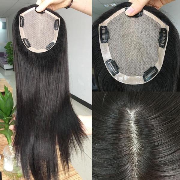 Perucas de Toupee Permanente Natural Negro para Mulheres Substituição de Prótese de Cabelo Humano