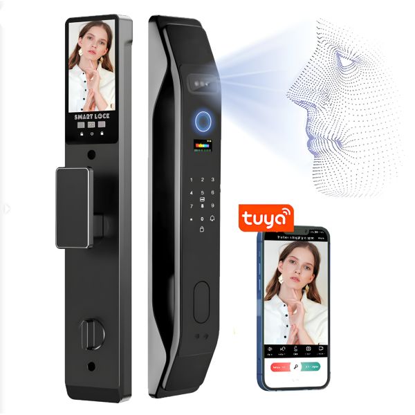 Fully Automatic Durable Aluminum Alloy Smart Door Lock TUYA WIFI Face 3D Recognition Key Fingerprint Biometric Cat Eye Security