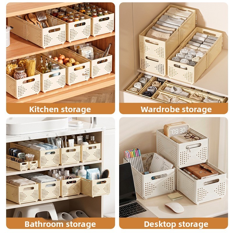 Modern Minimalist Style Folding Extendable Plastic Rectangular Kitchen Cabinet Organizer Storage Basket for Snack Sundries