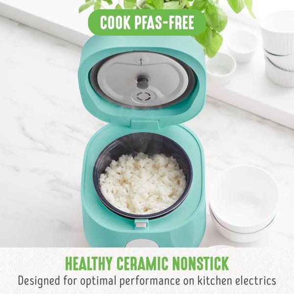 GreenLife PFAS-Free, 4-Cup Rice Oats and Rains Cooker, Saúde Cerâmica Nonstick, Fácil de Usar Automático Presets, Dishwas