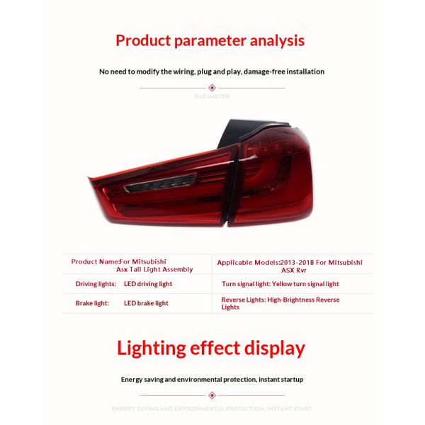Demillon Taillight Assembly Modification Led Driving Light Brake Light Rear Taillight 2011-2018 for Mitsubishi ASX