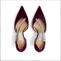 Women High Heeled Suede Pointed Toe Shoes Luxury Sandals Crystal Lady Strap Wedding Red For Party