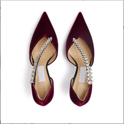 Women High Heeled Suede Pointed Toe Shoes Luxury Sandals Crystal Lady Strap Wedding Red For Party