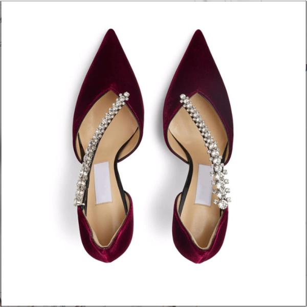 Women High Heeled Suede Pointed Toe Shoes Luxury Sandals Crystal Lady Strap Wedding Red For Party