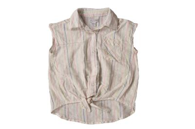 Girls Cool Cropped Striped Shirt Sleeveless 53% Linen 46% Cotton