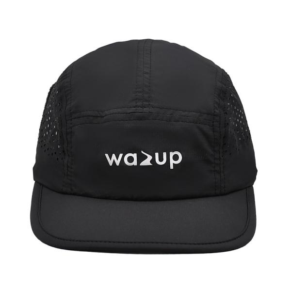 5 Panel Camper Hat with Sports Mesh Sweatband and Flat Brim Shape Laser Cutting Panel