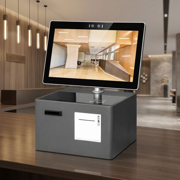 15.6 Desktop Hotel Self Service Check in Kiosk Countertop Smart Reception Terminal Touch Screen Media Player OEM