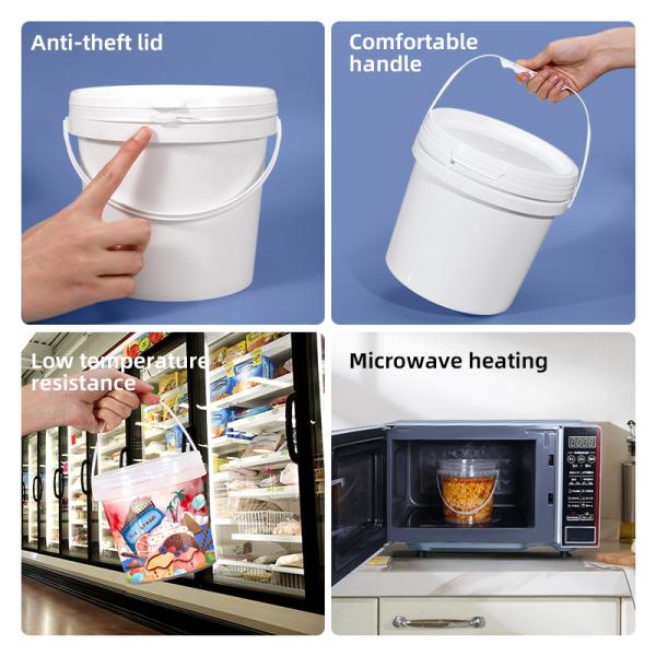 Seau en plastique durable avec couvercle et poignée 1L 2L 3L 4L 5L volume et transparent