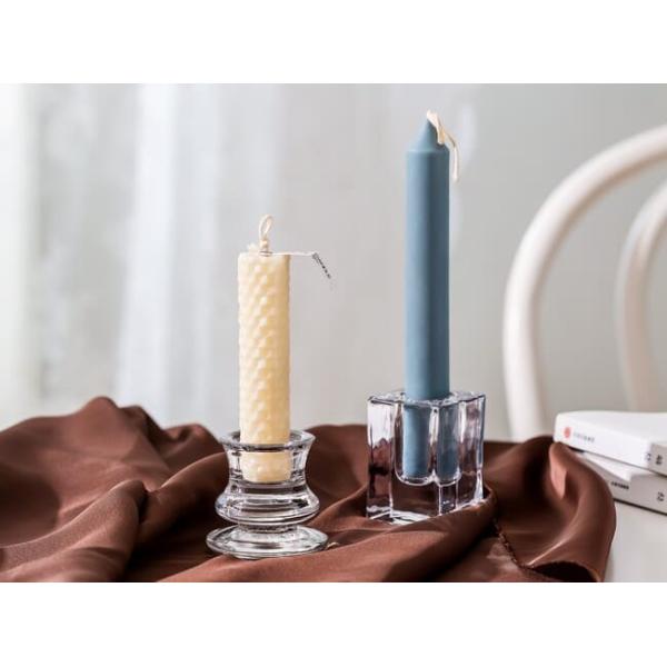 Mini Square Glass Taper Candle Holder Crystal Clear 4 X 4 X 6cm