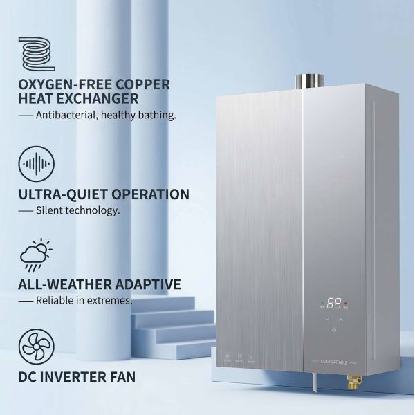 Compact 12L residential  Gas Water Heater Pure Copper Heat Exchanger Tempered Glass Panel
