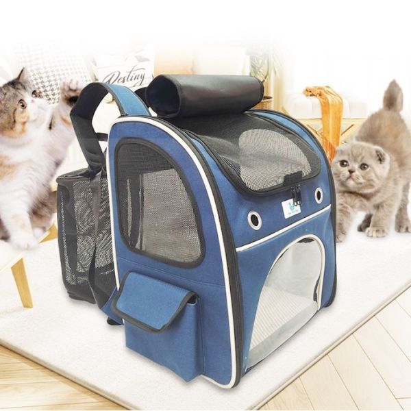 Washable Blue Polyester Oxford Expandable Pet Rucksack Travel Bag Durable Non Toxic Ideal For Indoor Outdoor Pet Owners Needing Safe And Easy To Clean Travel Gear