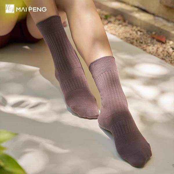 Stripe Cuff Breathable Mesh Anti Slip Gym Pilates Grip Crew Yoga Socks