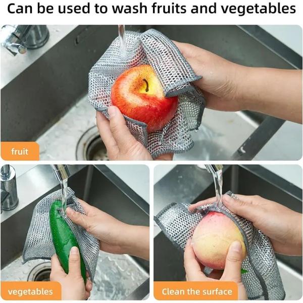KILINE Dual-Sided Silver and Steel Wire Dishwashing Cloth Durable Bamboo Fiber Kitchen Cleaning Towel