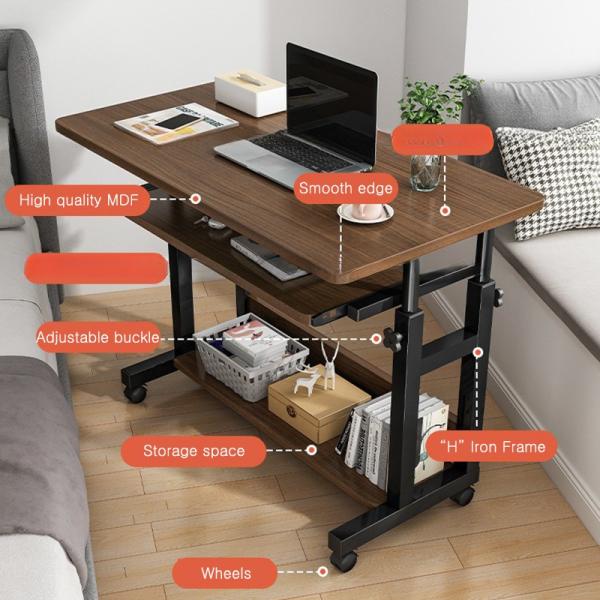 Adjustable DNZ-19 Sofa Side Bed Student Study Table Mobile Wheels Working Station with Wood Desk and Height Adjustment