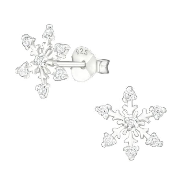 925 Sterling Silver Rhodium Plated CZ Snowflake Stud Earrings 2g