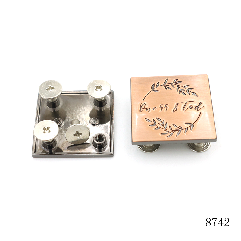 Custom Engraved Square Metal Brand Tags With Screws Premium Logo Plates For Leather Bags And Furniture