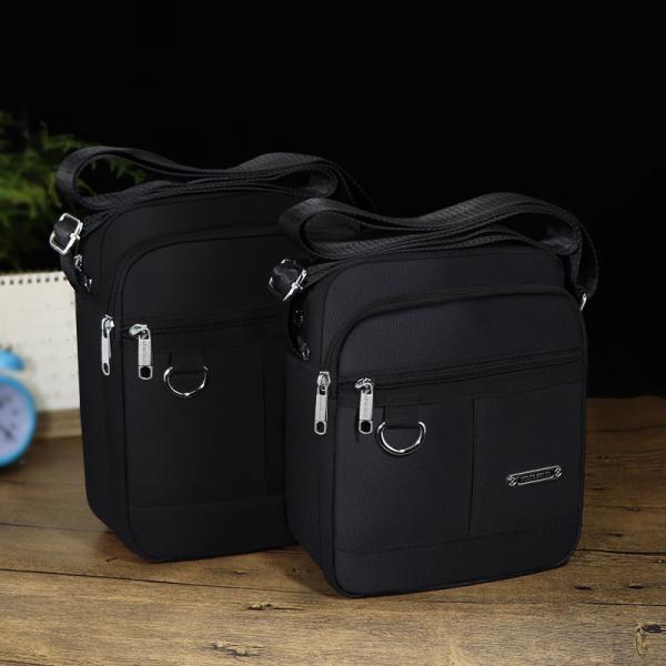 Travel Shoulder Messenger Bag 2 Sizes Black Nylon Crossbody Bag Casual Waterproof