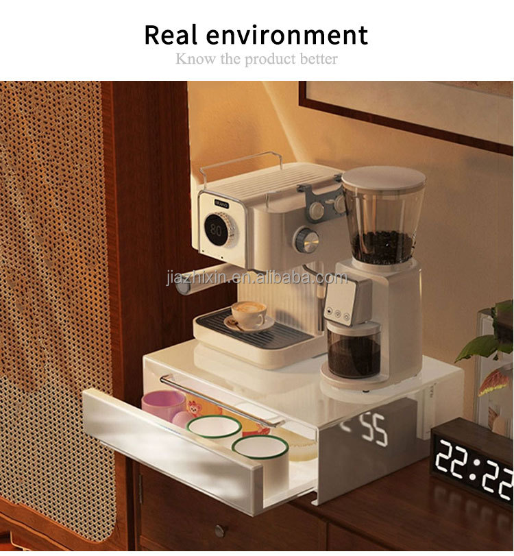 Coffee Machine Display Holder Pod Storage Drawer Dust-proof Capsule Organizer with Scalable Tray Mug Box Rack for Kitchen Office