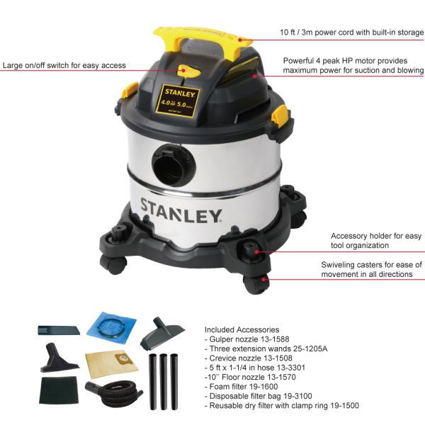 Reusable Industrial Vacuum Cleaners Wet Dry VAC SL18115 5 Gallon 4HP Eco - Friendly