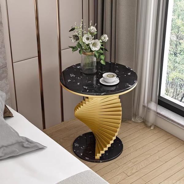 Mesa de café de ouro preto de mármore Mesa lateral de metal casual Uso de escritório em hotéis