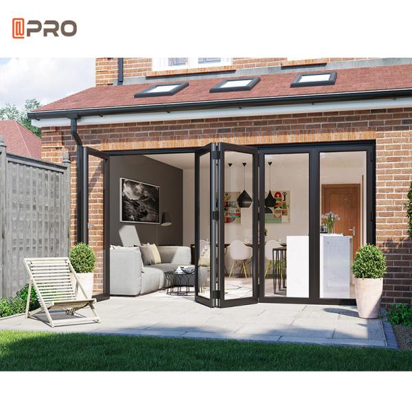 Soundproof aluminum folding door patio folding glass bi-fold door heat insulation windproof aluminum screen door swing door