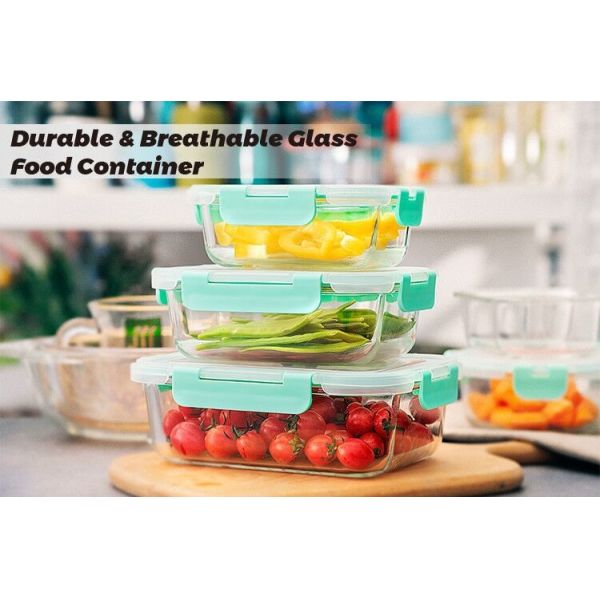 Leak Proof Microwave Safe BPA Free Glass Food Container with Cool Lock PP Lid for Meal Prep