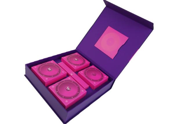 Cake Food Packing Cardboard Material Customized Logo Printing Purple Color Cardboard Box with Magnets Closure
