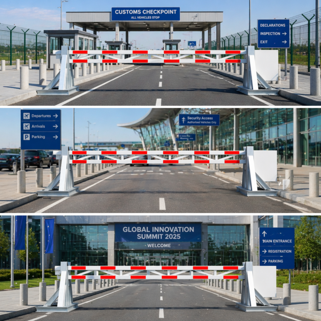 No entry, parking lane gate, a genuine anti-vehicle ramming gate