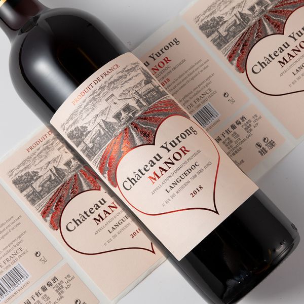 Customized Red Metal Foil Embossing Logo Wine Label Printed Fancy Paper Adhesive Liquor Whisky Sticker Packaging Labels