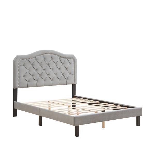 Upholstered Bed Button Tufted with Curve Design-Strong Wood Slat Support-Easy Assembly -Velvet- Platform bed- Queen size