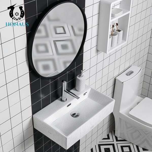 Modern Bathroom Wall Hung Basin Mosaic Grain High Quality Ceramic ISO Certified