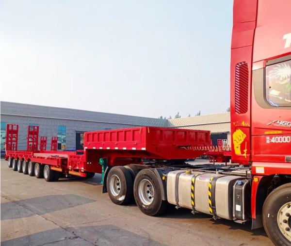 28 Tons Two Speed Landing Gear Low Bed Semi Trailer For Heavy Duty Transportation