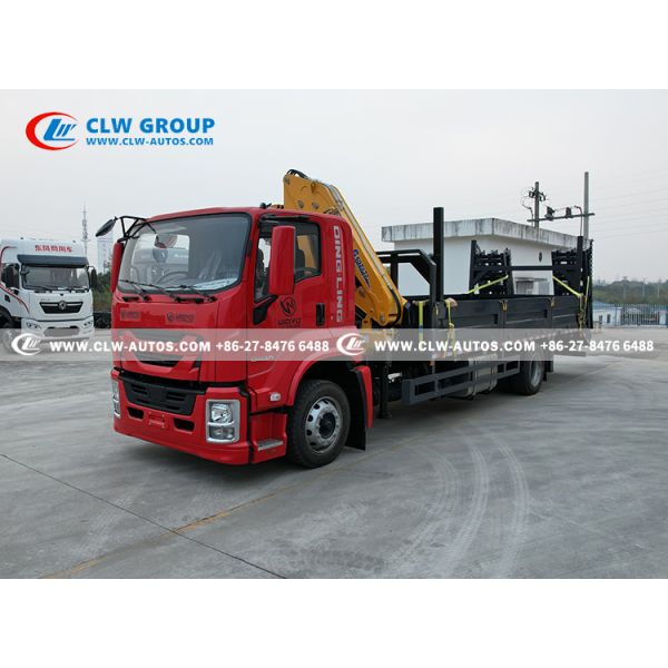 ISUZU FTR 4x2 Flatbed Truck with 6.3-Ton Knuckle Crane and 205HP Euro 6 Engine for 7,000mm Platform Transport