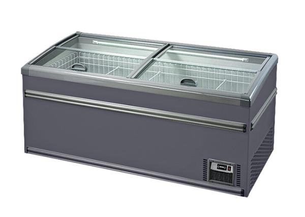 Low E Glass Door Chest Island Commercial Display Freezer For Fish 650w