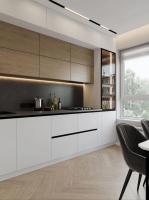 Mueble de cocina de teca de lujo con encimera y cajones en esquina