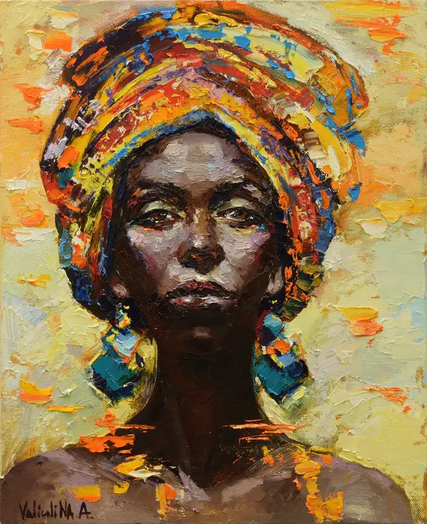 6 Método de impresión a color Mujeres africanas Arte hecha a mano pintura gruesa pintura al óleo pintura para el hogar pared lienzo decoración paisajística