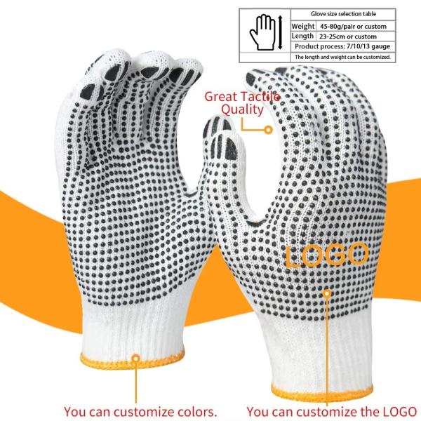 PVC Black Double-Sided Dotted Cotton Knitted Work Gloves Construction / Hand Protection / Anti Slip And Durable Glov