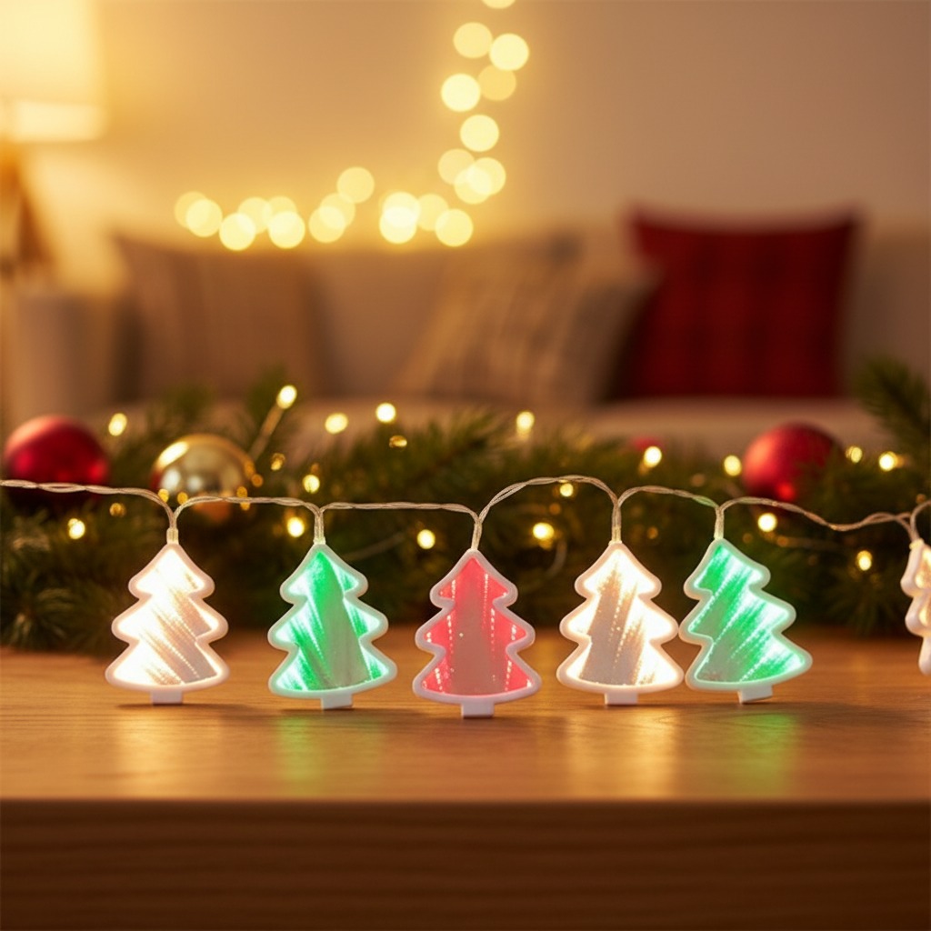 Christmas Tree LED Infinity Mirror String Light TP-QCJ 4.5 Inch Custom Multicolor Indoor Hanging Ground Insert Holiday Decor OEM Wholesale