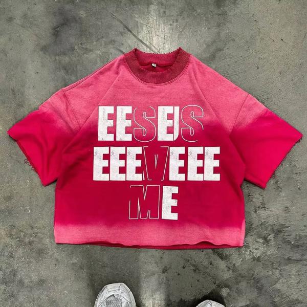 Impresión de pantalla desgarrada con algodón de peso pesado con ácido lavado con impresión de pantalla rasgada Vintage Hip Hop Boxy Fit T-Shirt para hombres