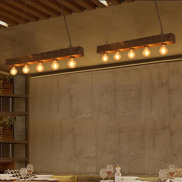 Creative Industrial Style Restaurant Living Room Pendant Light Vintage Solid Wood Chandelier (WH-VP-322)