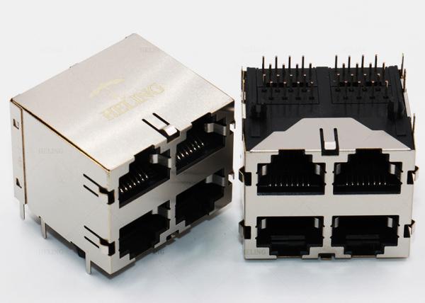 Brass Shielded RJ45 Multiple Port Connectors 4 Ports With EMI Tab Spring