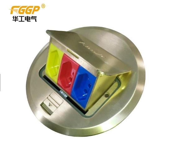 Round 3 Way Pop Up Floor Outlet , Floor Receptacle Socket Box ODM Service