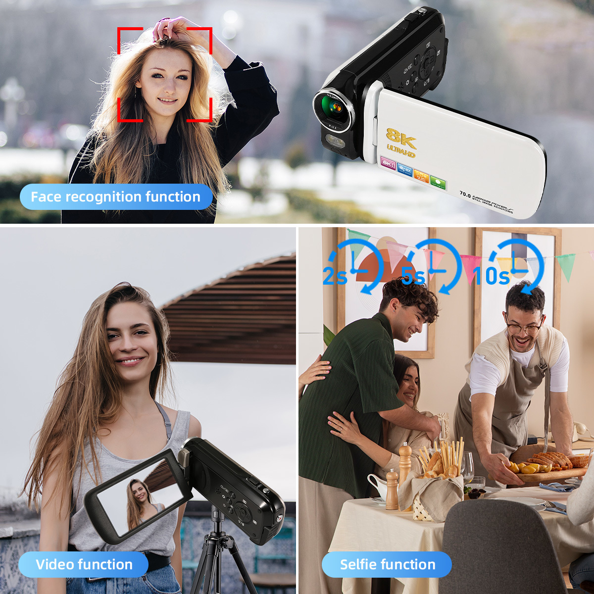 8K 70MP Professional Video Camera with 18X Zoom Anti-Shake WiFi Ideal for Vloggers Photographers and Beginners As Christmas Gift