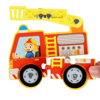 Wooden Vehicle Puzzle Baby DIY Education Development Toy Montessori Color Shape Learning