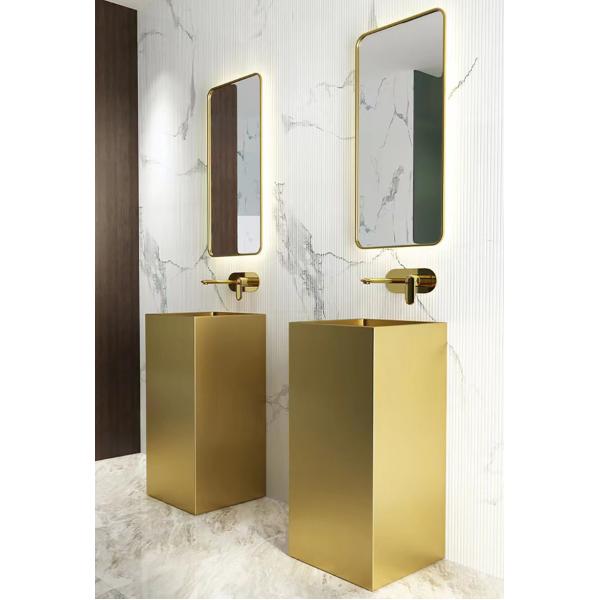 Modern Column Square Pedestal Bathroom Sink Floor Standing SUS304 Material