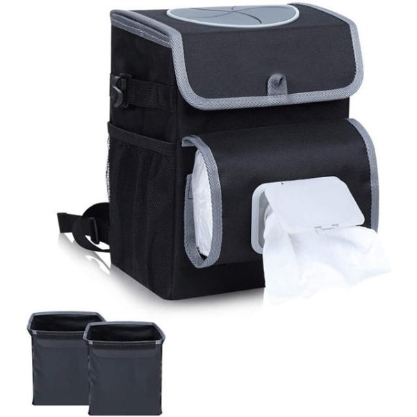 Custom Wholesale Portable Cheap Waterproof 100% Leak Proof Car Trash Can With Lid And Storage Pockets
